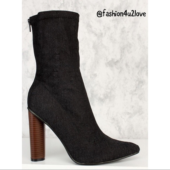 ♥️HOST PICK Denim Mid Calf Wooden Heel Booties. - Picture 4 of 5